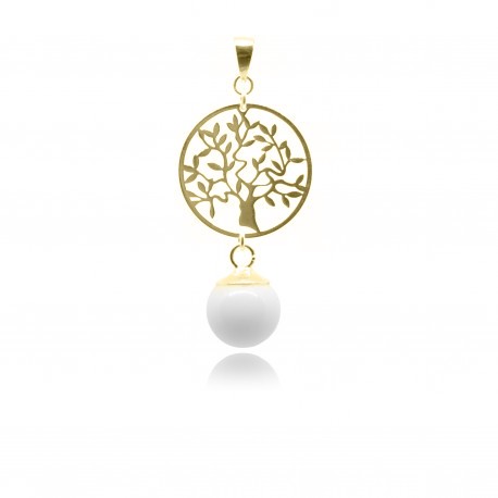 Collier avec pendentif arbre de vie en plaqué or et perle contenant votre lait maternel C05