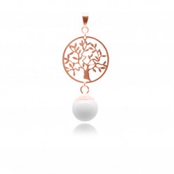 Collier avec pendentif arbre de vie doré à l'Or rose et perle contenant votre lait maternel C05