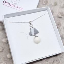 Collier avec pendentif cœur & polymère et perle contenant votre lait maternel CP06