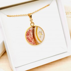 Collier doré à l'Or avec pendentif rond personnalisable contenant vos mèches de cheveux CM30 sans lait maternel