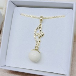 Collier avec pendentif coeur entrelacé doré à l'Or et perle contenant votre lait maternel et/ou mèches de cheveux C40