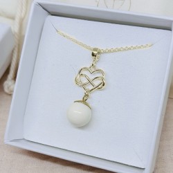 Collier avec pendentif coeur et infini entrelacés doré à l'Or et perle contenant votre lait maternel et/ou mèches de cheveu