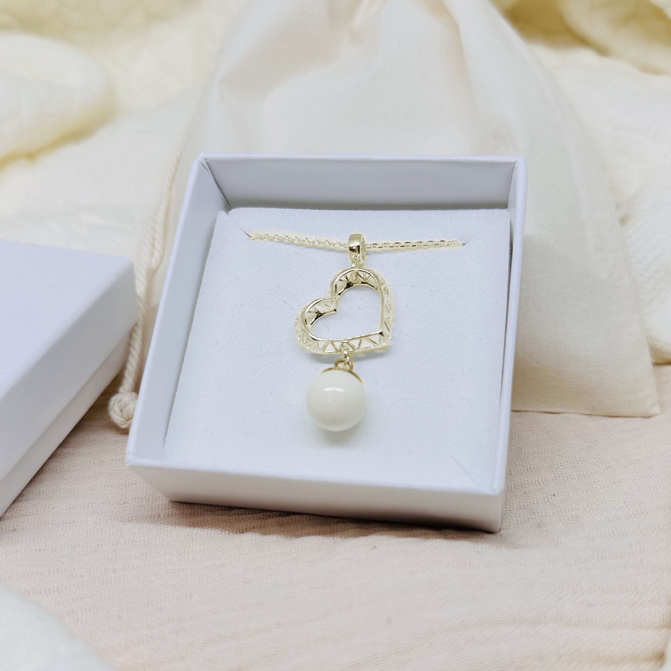 1 Pc Collier En Perles Blanches Maroc, Pendentif Coeur Pour Femme