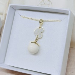 Collier avec pendentif coeur doré à l'Or et perle contenant votre lait maternel et/ou mèches de cheveux C44