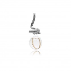 Collier avec pendentif spirale, strass et perle contenant vos mèches de cheveux