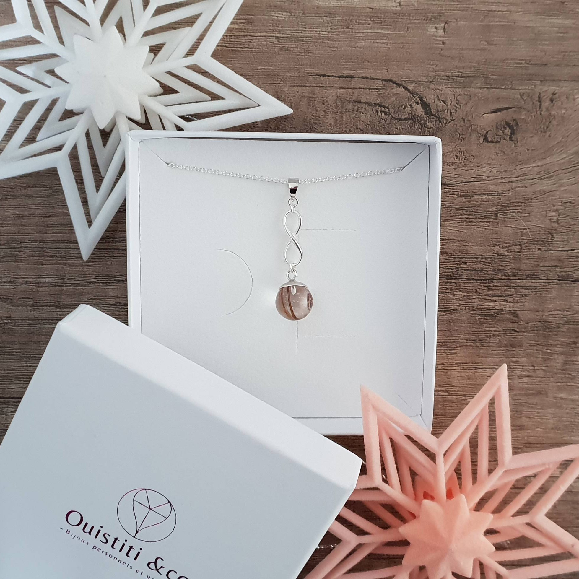 Collier avec pendentif infini et perle contenant vos mèches de cheveux